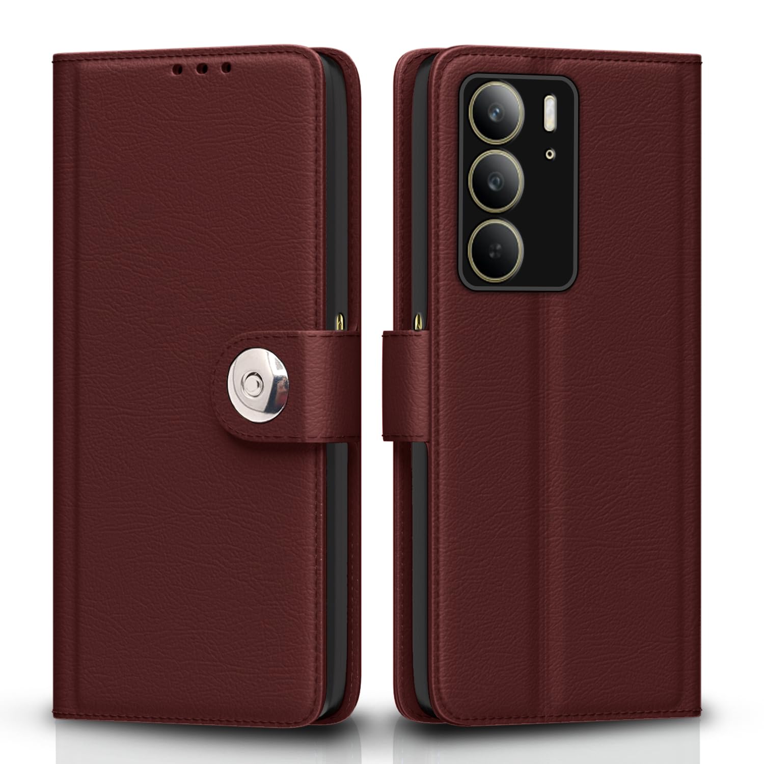 Realme C75 wallet flip cover in brown by Pikkme