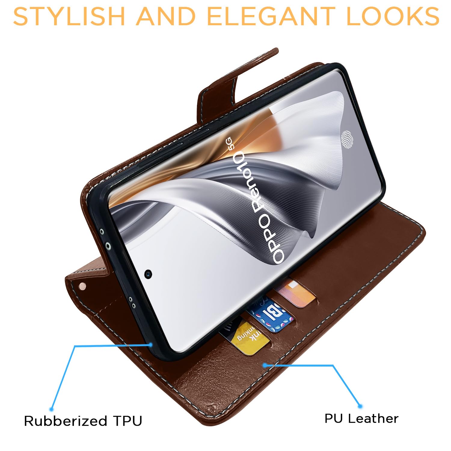Oppo Reno 10 5G wallet flip cover in brown & coffee by Pikkme – photo 5