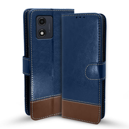 Moto E13 wallet flip cover in blue & brown by Pikkme