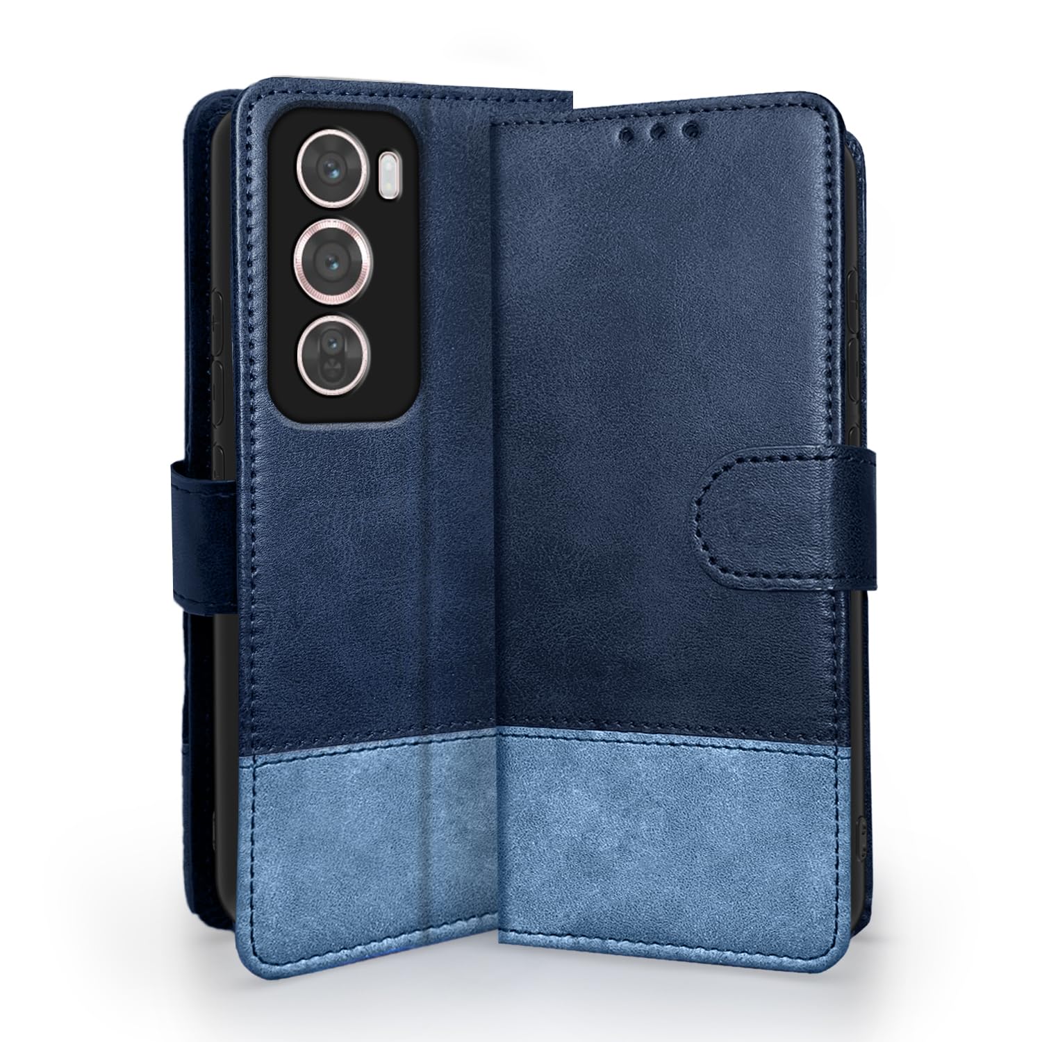 Pikkme navy & light blue mobile flip cover for Oppo Reno 12 Pro 5G