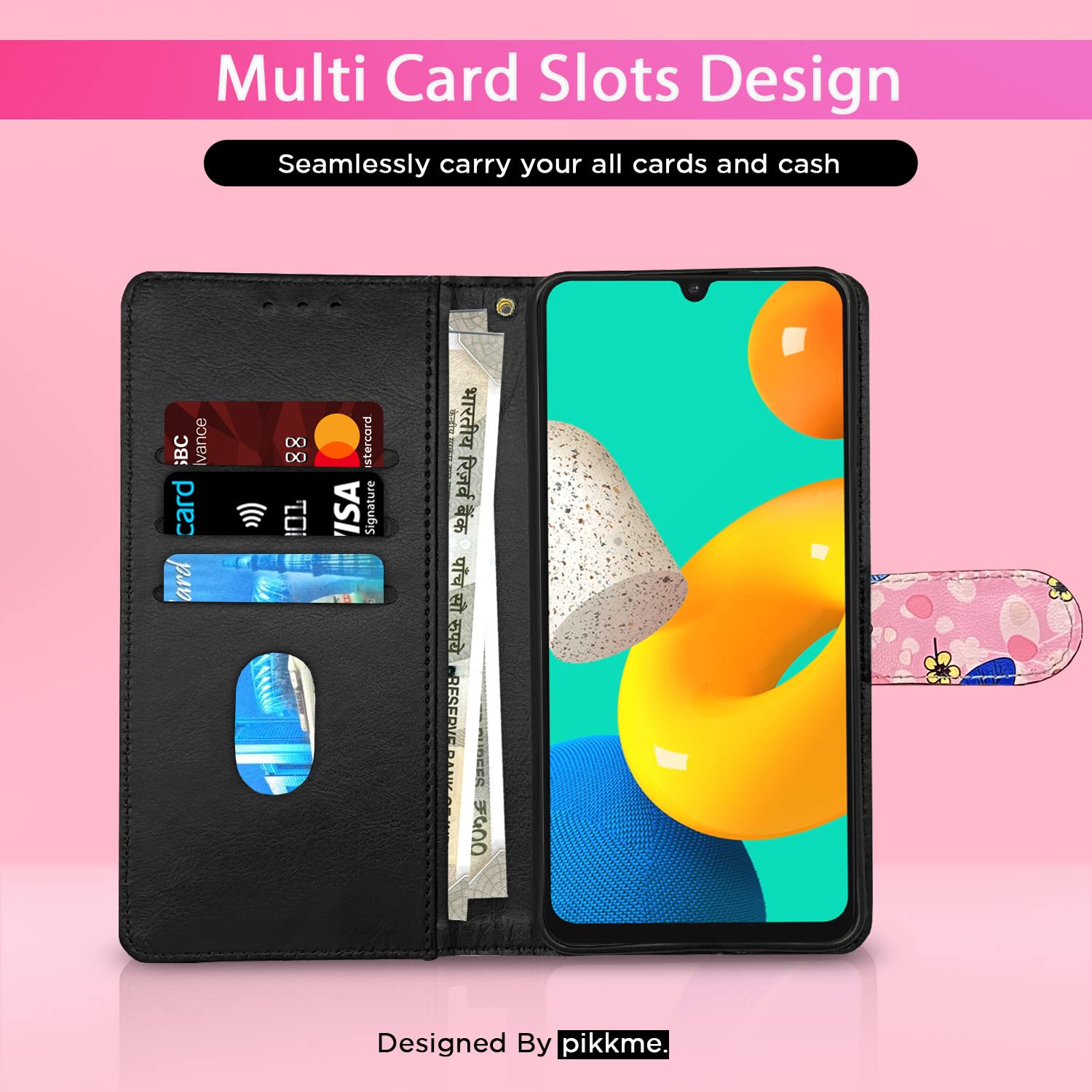 Pink flower Wallet flip cover for Samsung M32 4G/M32 Prime/F22 4G – Pikkme – photo 2