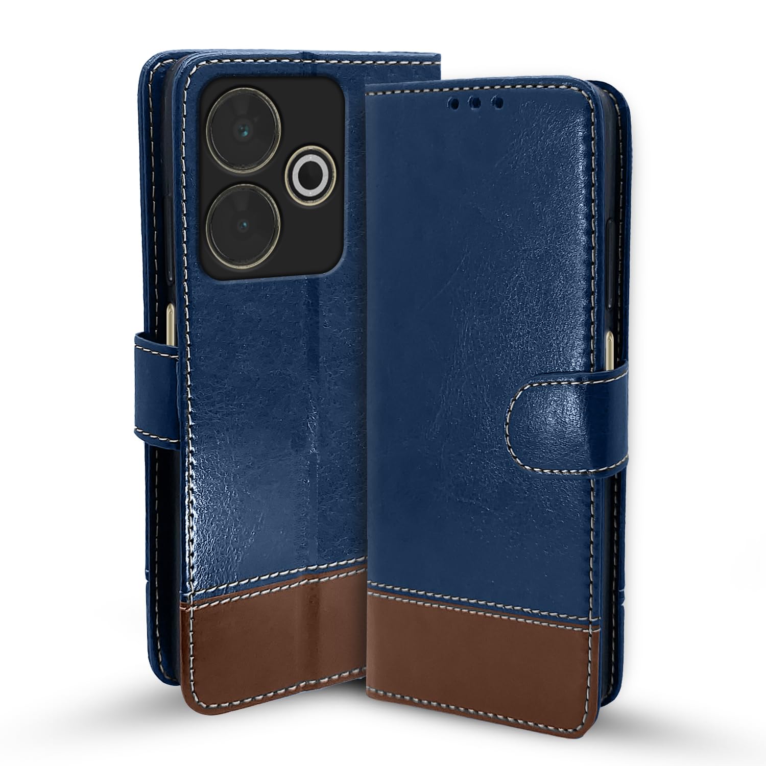 Pikkme Redmi 13/Poco M6 Plus 5G blue & brown mobile flip cover