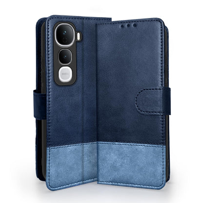 Pikkme Vivo Y400 Pro 5G  Dual-Tone PU Leather Finish Magnetic Flip Cover (Navy & Light Blue)
