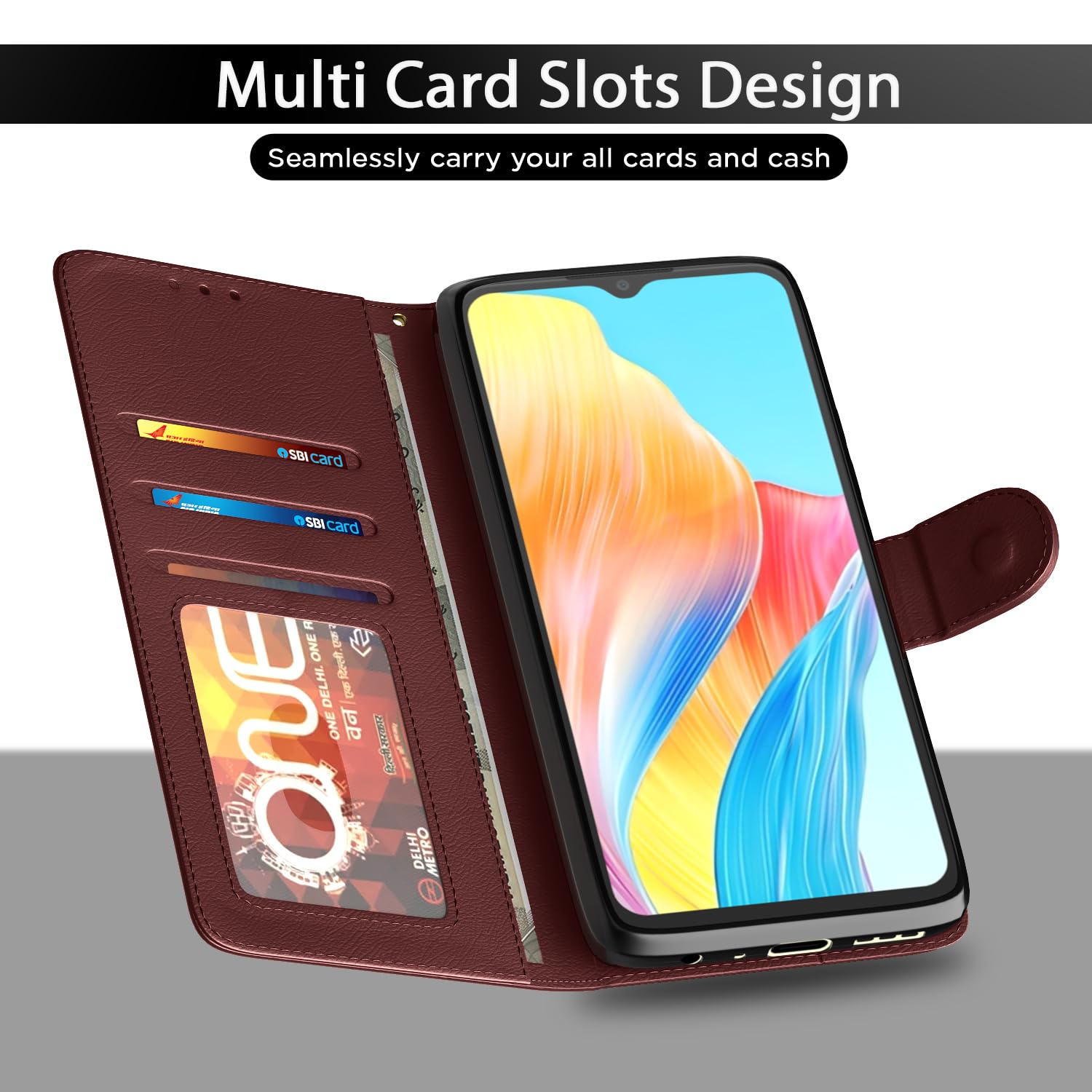 Pikkme brown wallet flip cover for Oppo A38/A18 4G – photo 5