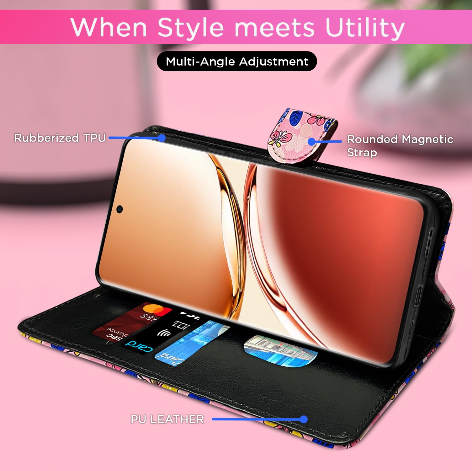 Pink flower Wallet wallet flip cover for Oppo F27 Pro Plus 5G – Pikkme – photo 5