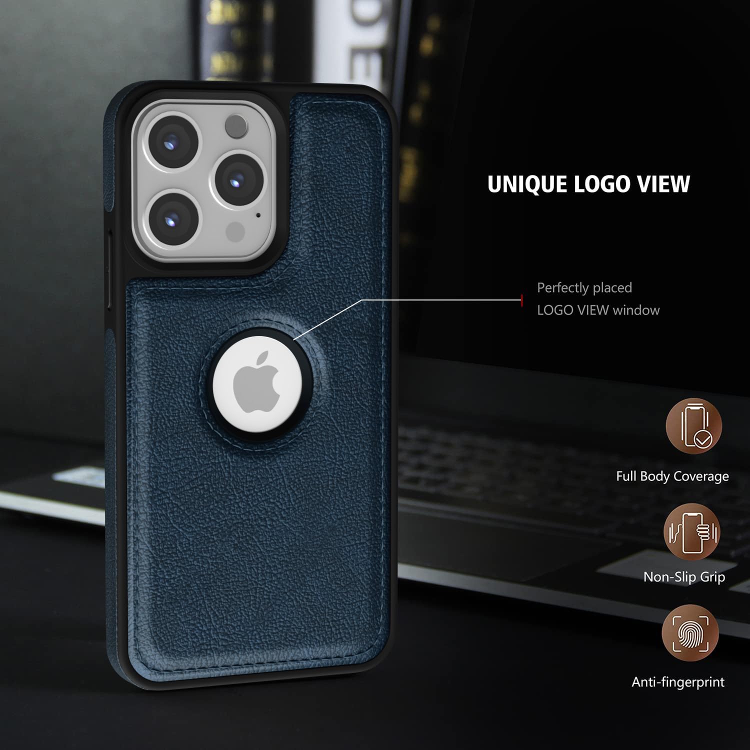 iPhone 13 Pro Leather mobile back cover in blue by Pikkme – photo 2