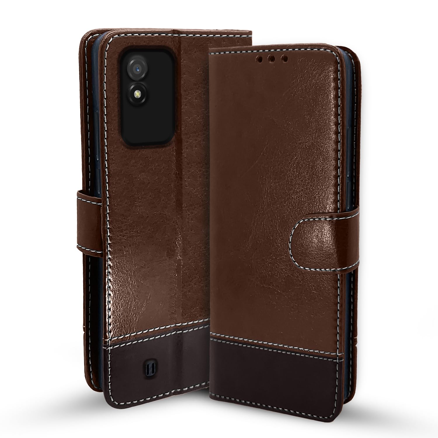 Realme Narzo 50i wallet flip cover in brown & coffee by Pikkme