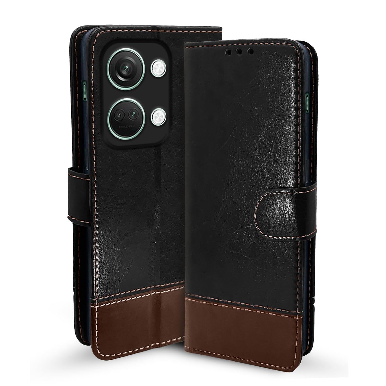 OnePlus Nord 3 5G wallet flip cover in black & brown by Pikkme