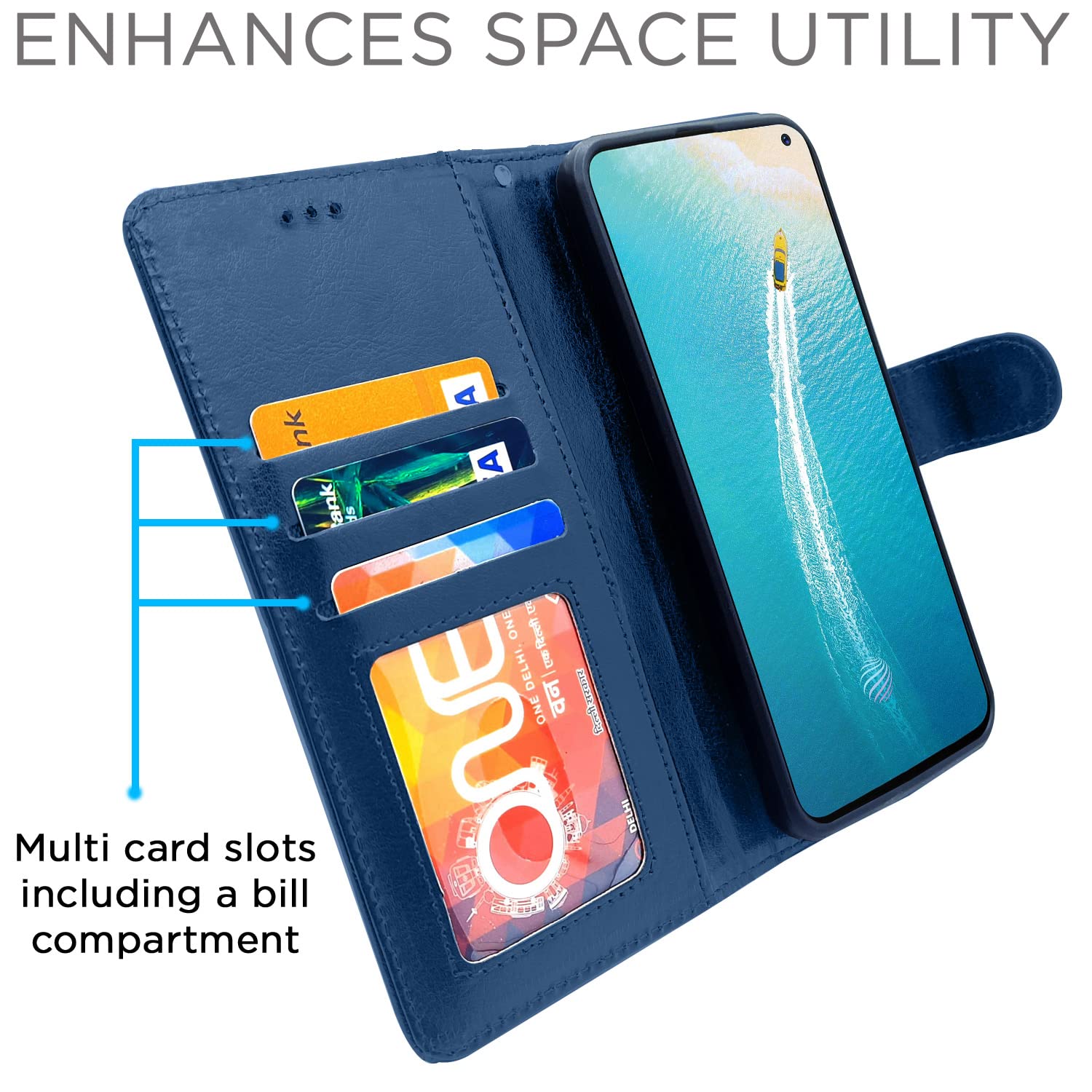 Vivo V17 wallet flip cover in blue by Pikkme – photo 3