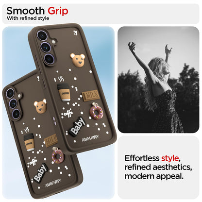 Pikkme Samsung Galaxy A34 5G Cute Fun Cartoon 3D Bear Coffee Back cover (Brown)