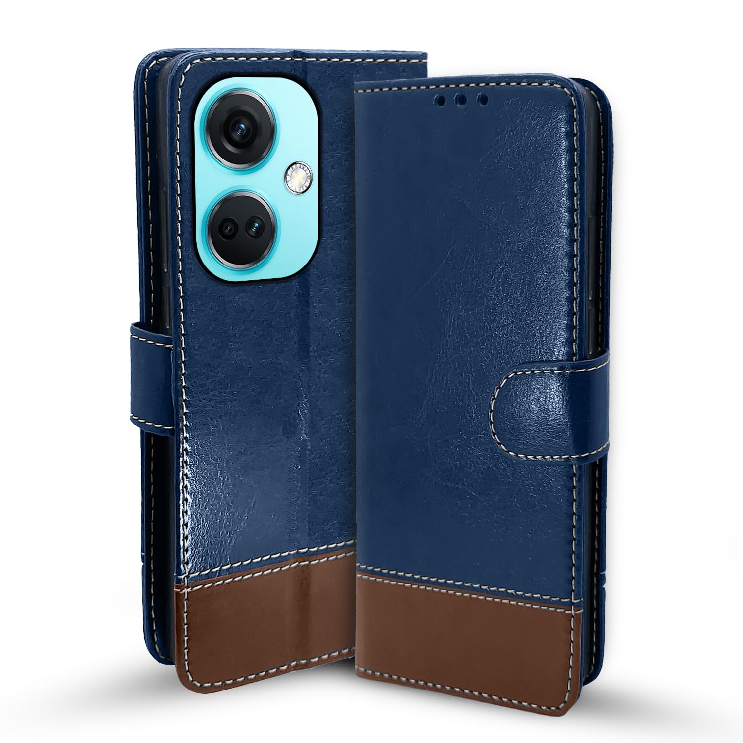 Pikkme blue & brown mobile flip cover for OnePlus Nord CE 3 5G