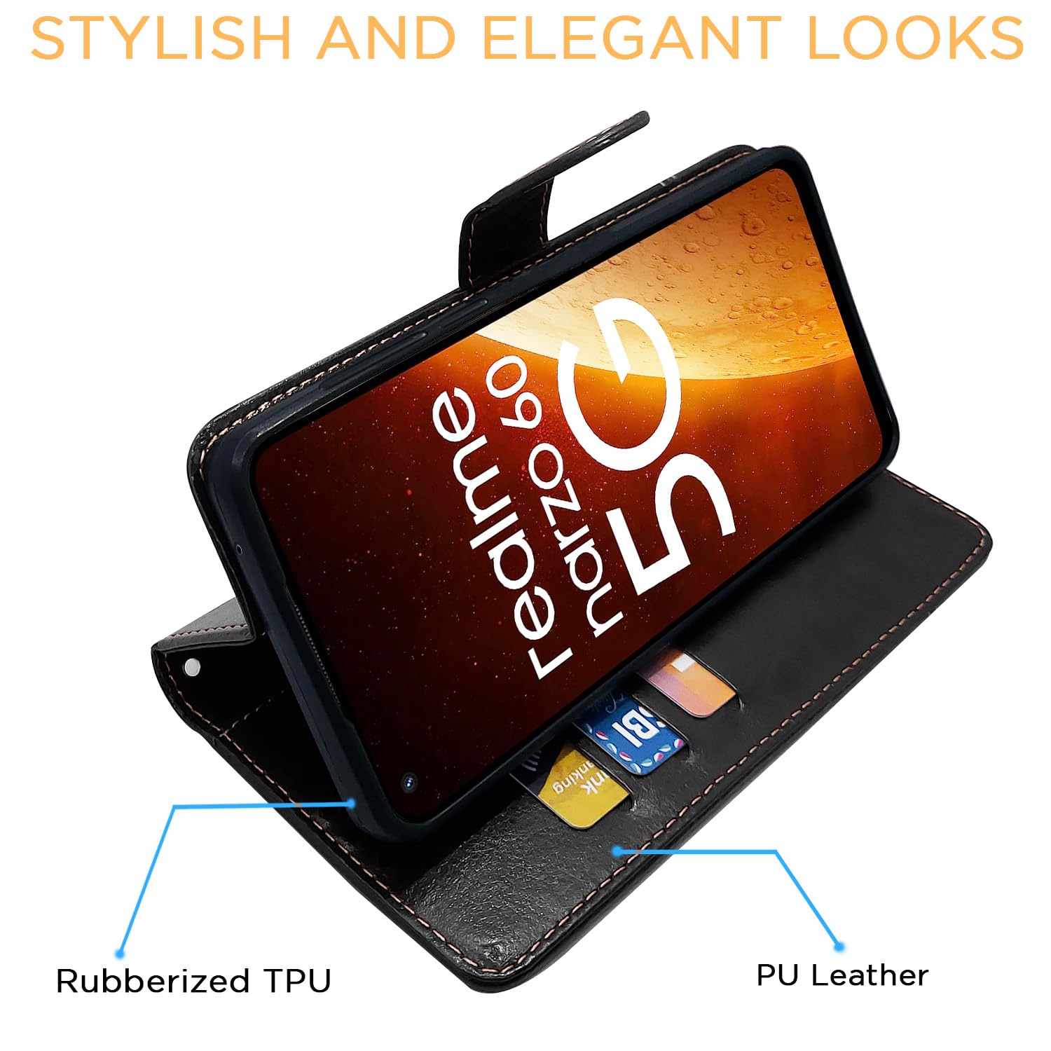 Realme Narzo 60 5G mobile flip cover in black & brown by Pikkme – photo 5