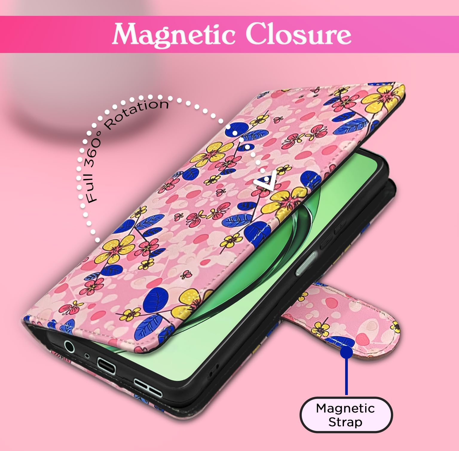 Oppo K12x 5G Wallet flip case in pink flower by Pikkme – photo 6