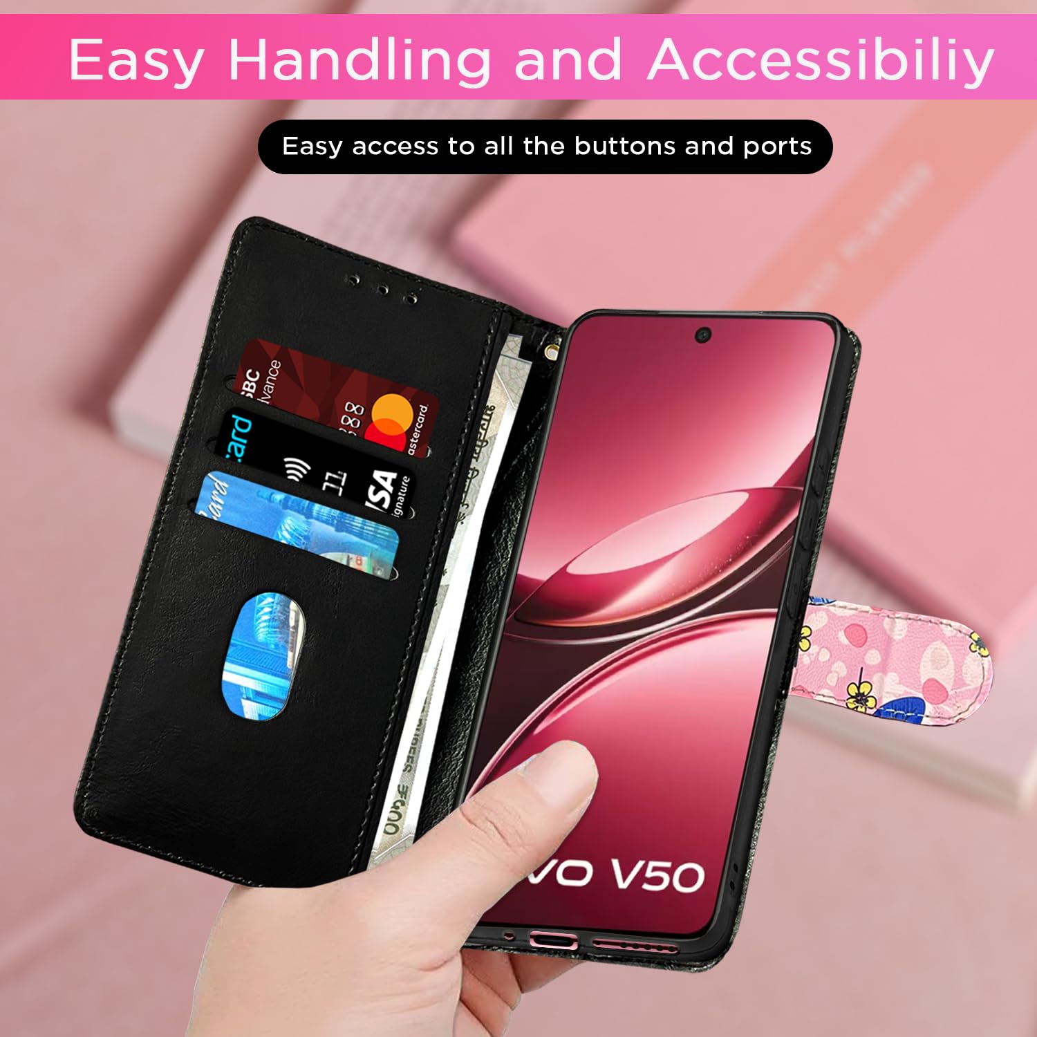 Pikkme iQOO Z10R/Vivo V50/V50e/Vivo T4R 5G pink flower mobile flip cover – photo 7