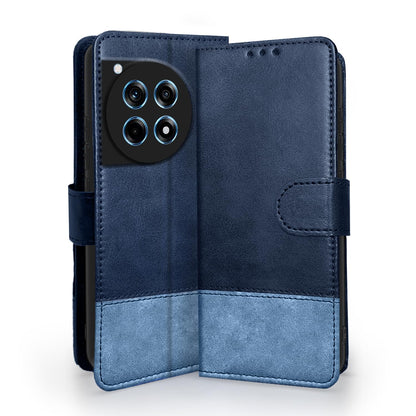 Pikkme OnePlus 12R 5G Magnetic navy & light blue wallet flip cover