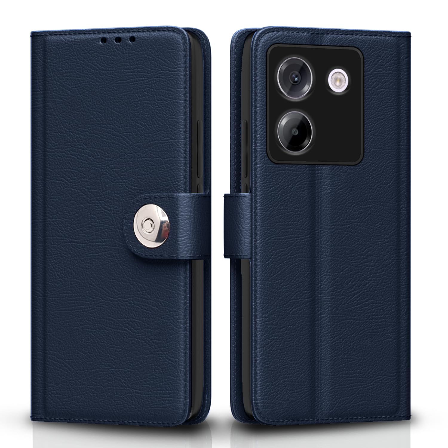 POCO M7 Pro 5G Button wallet flip cover in blue by Pikkme