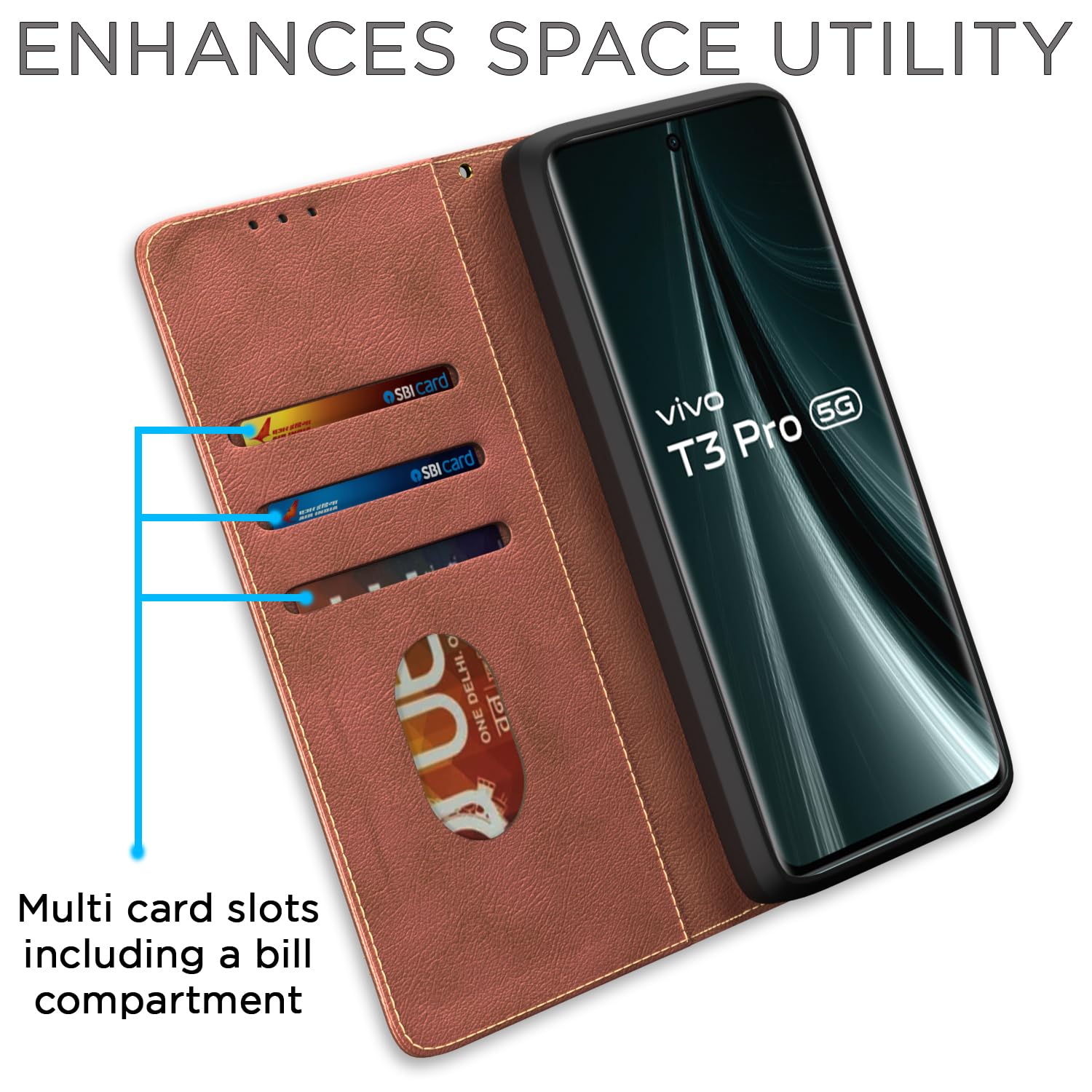 Pikkme brown flip cover for Vivo T3 Pro/iQOO Z9s Pro 5G – photo 3