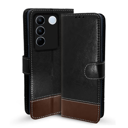 Pikkme Vivo V27 / V27 Pro 5G Constrast Flip Cover | Black & Brown