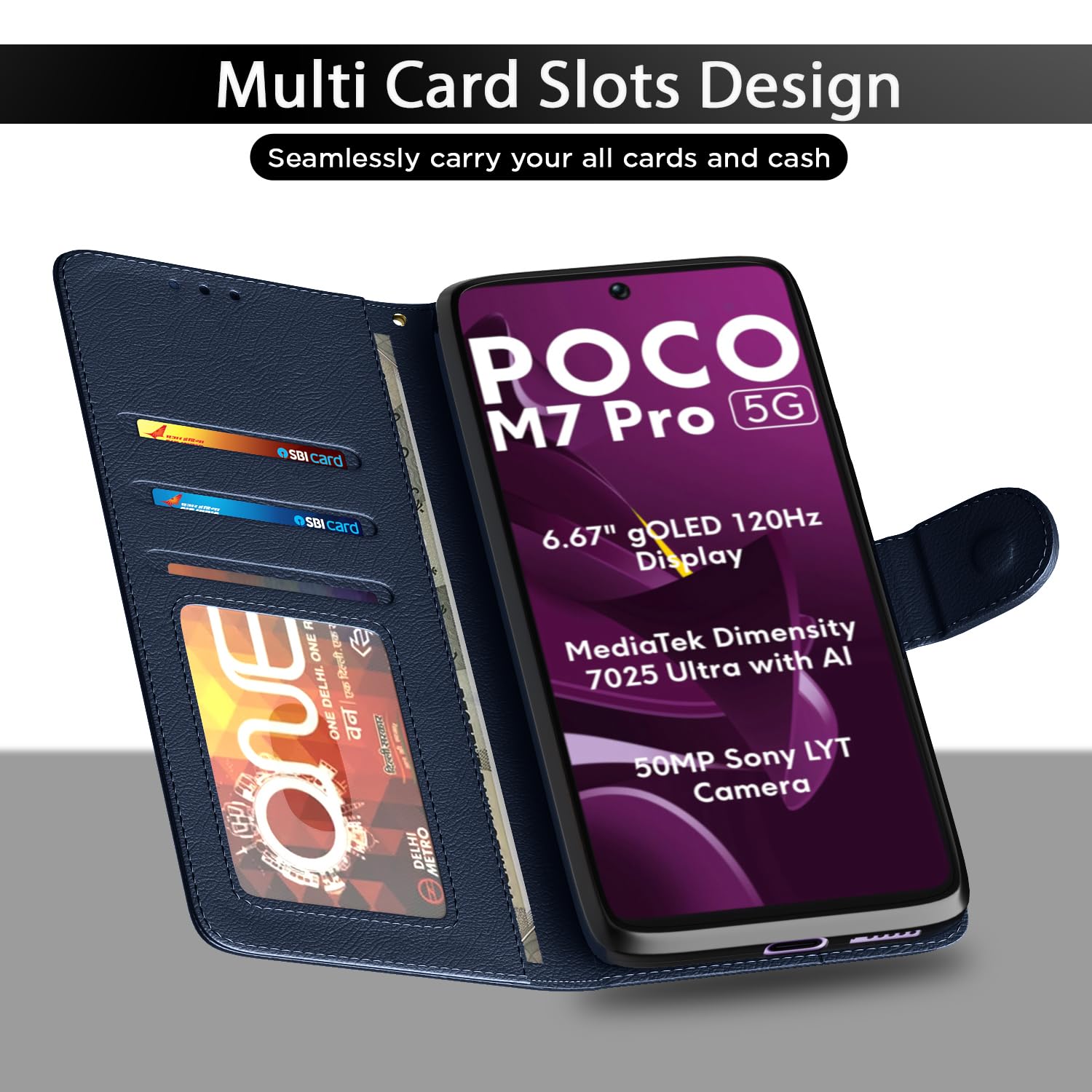 Poco M7 Pro 5G Wallet wallet flip cover in blue by Pikkme – photo 5