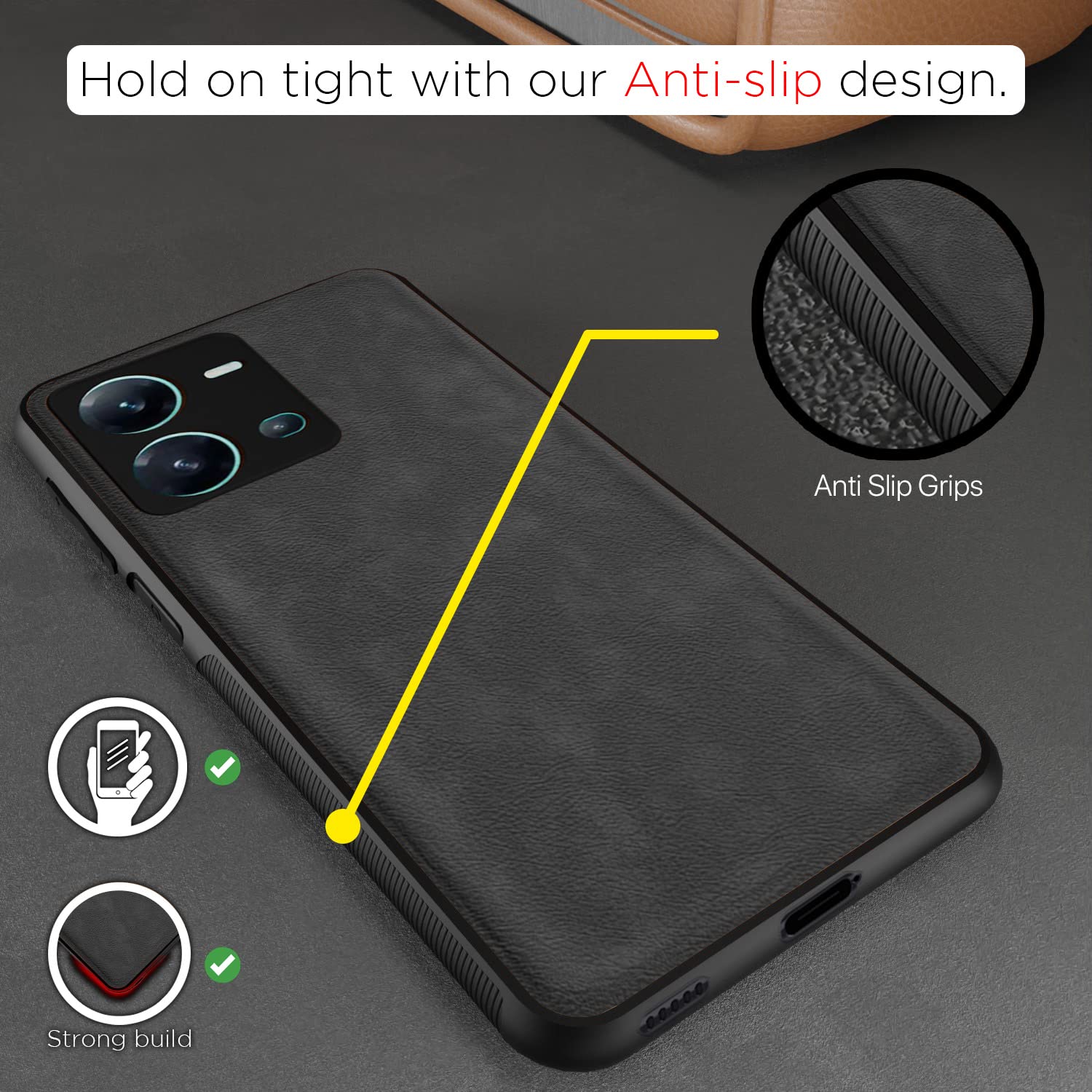 Vivo V25 5G Leather mobile back cover in grey by Pikkme – photo 2
