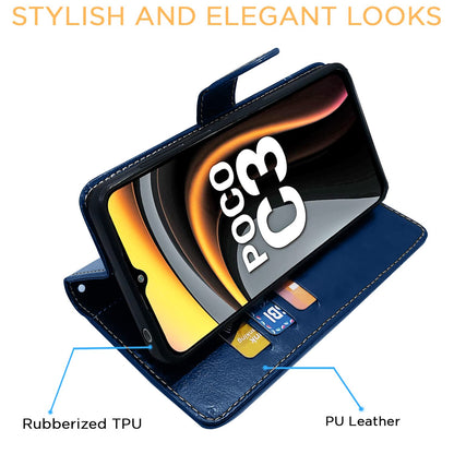 Blue & brown flip case for Poco C3 – Pikkme – photo 5