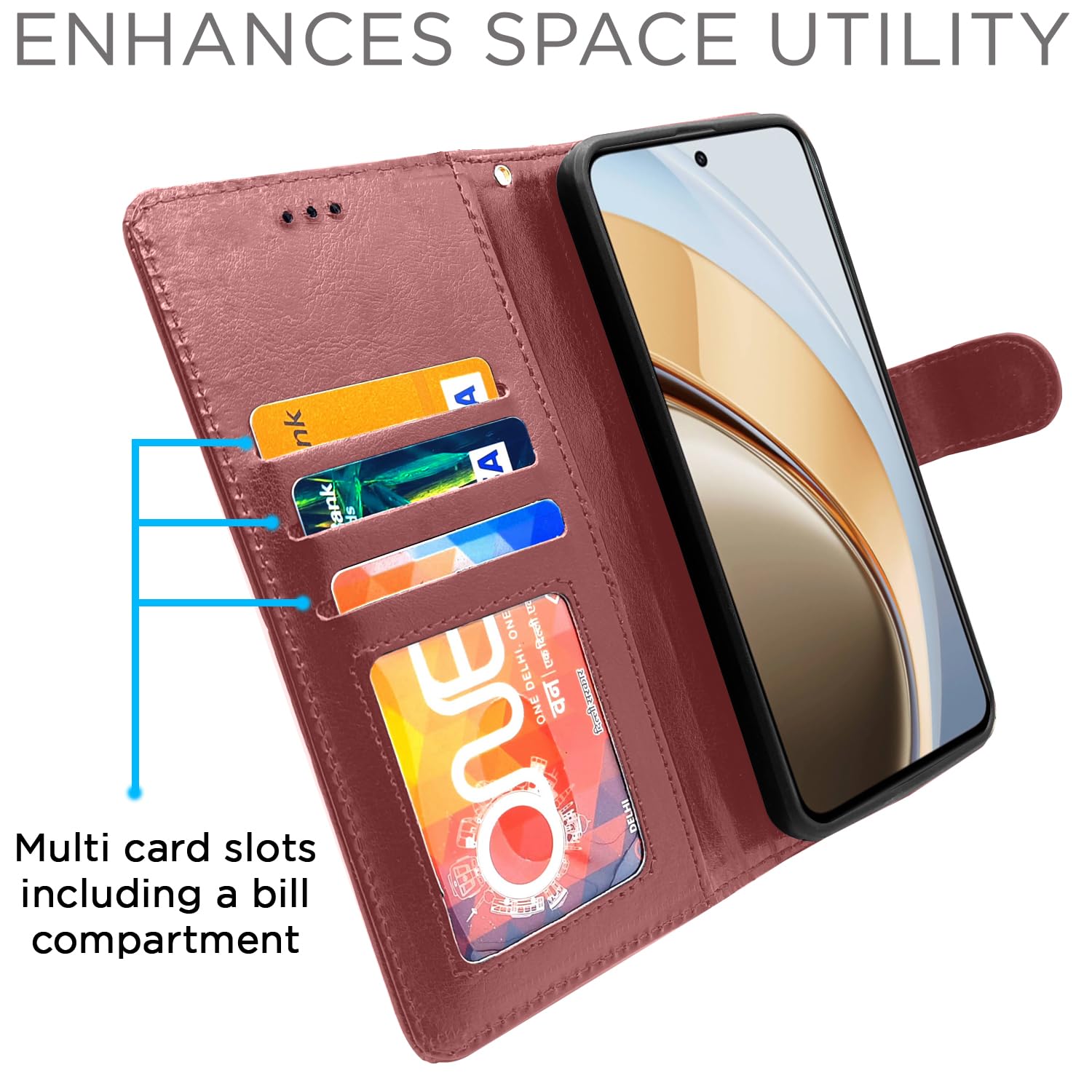 Vivo Y300 5G Wallet wallet flip cover in brown by Pikkme – photo 3