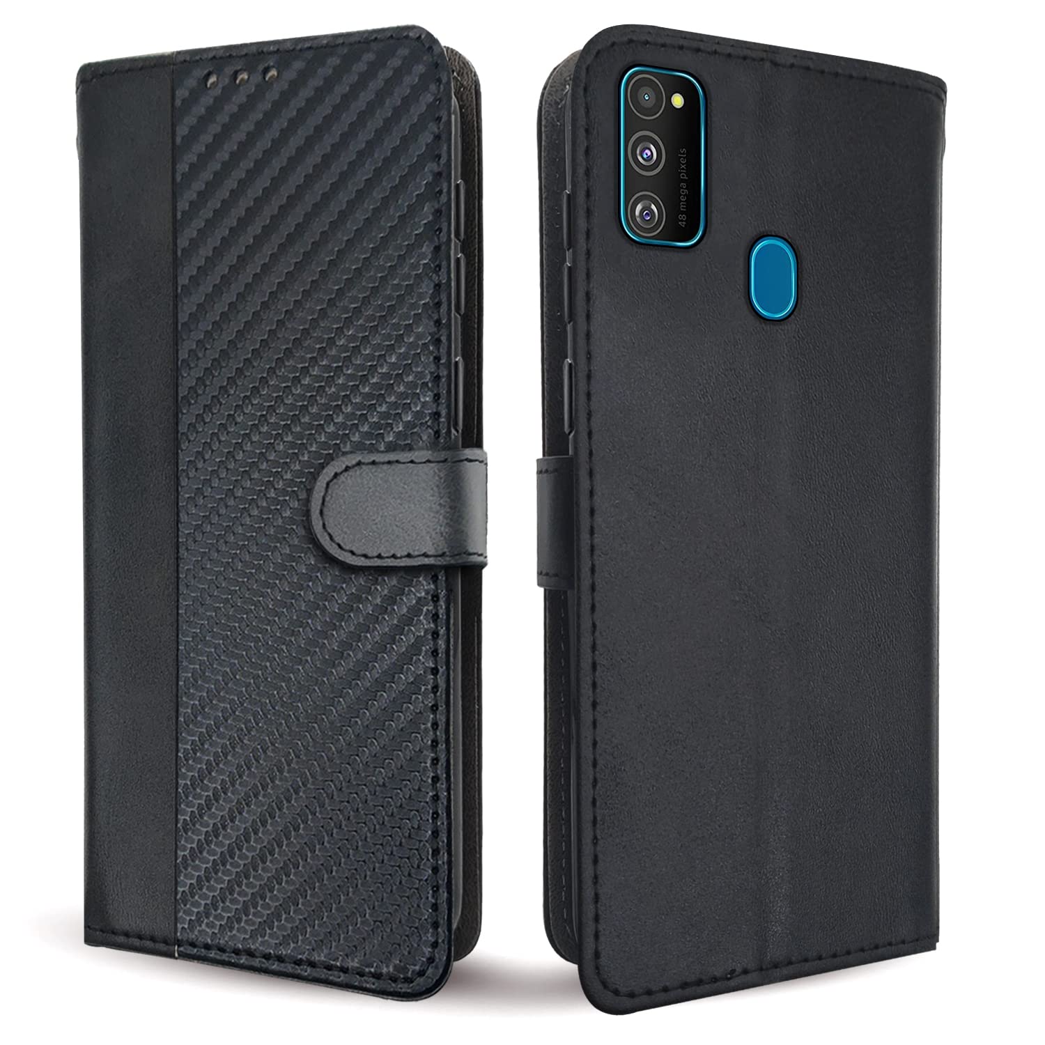 Pikkme black wallet flip cover for Samsung M30s/M21/M21 (2021)