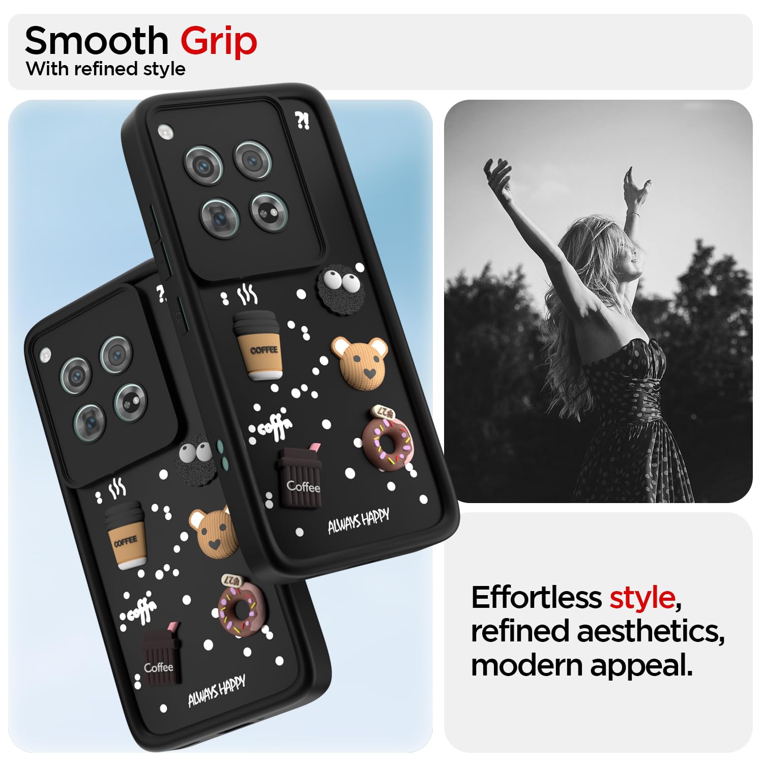 Pikkme OnePlus 12 5G Cute Fun Cartoon 3D Bear Coffee Back Cover (Black)