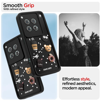 Pikkme OnePlus 12 5G Cute Fun Cartoon 3D Bear Coffee Back Cover (Black)