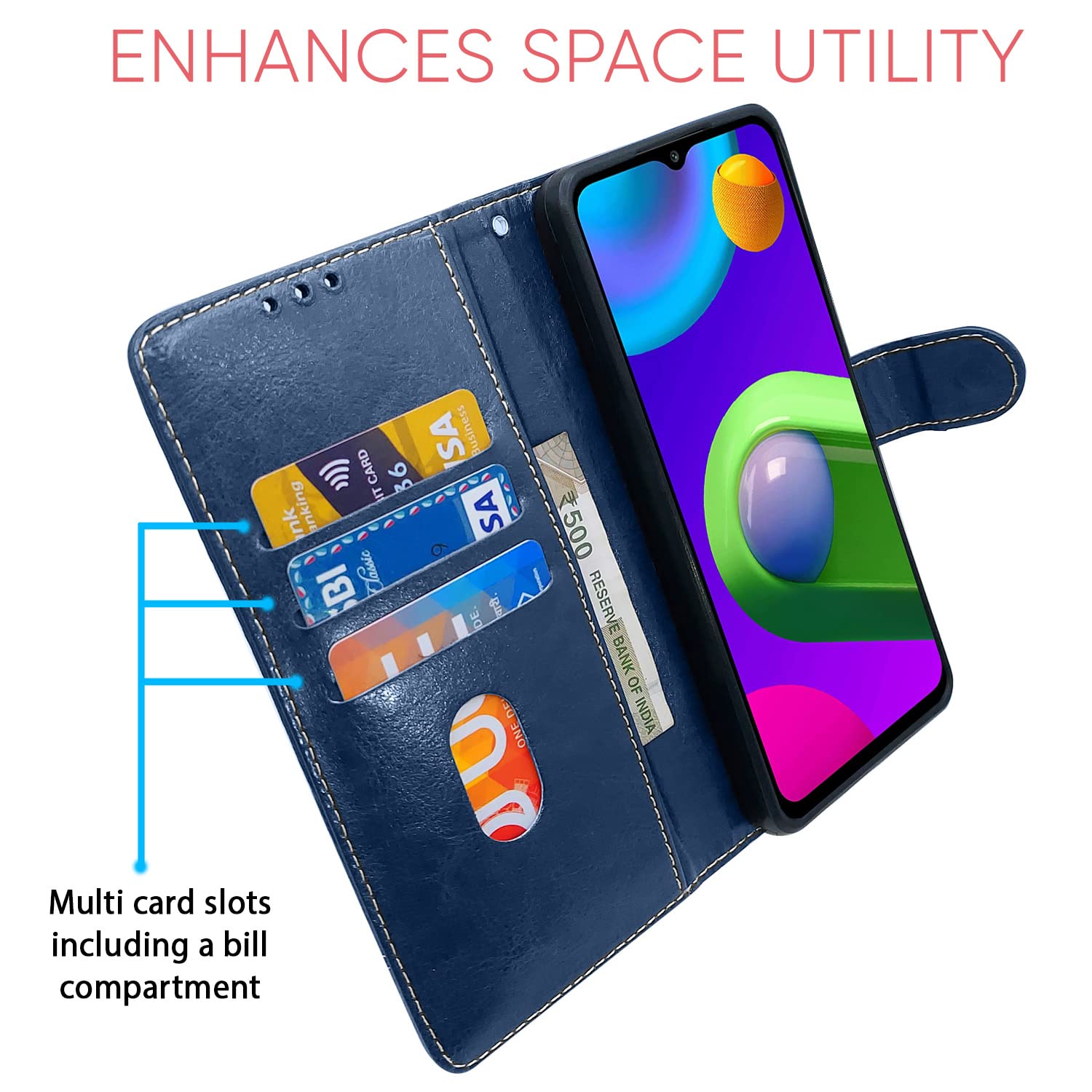 Pikkme blue & brown Magnetic flip cover for Samsung M02 – photo 3