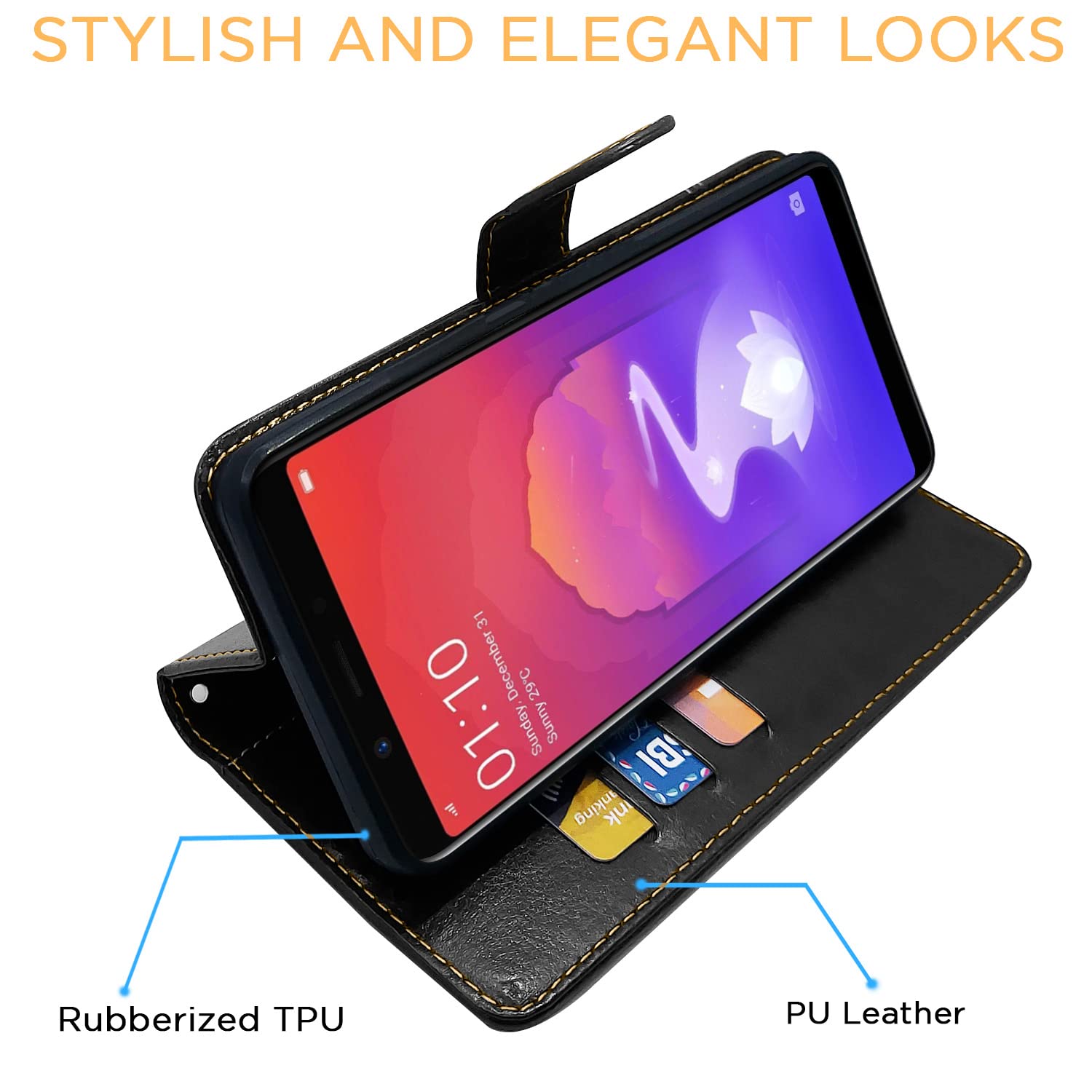 Realme 1 wallet flip cover in black & brown by Pikkme – photo 5