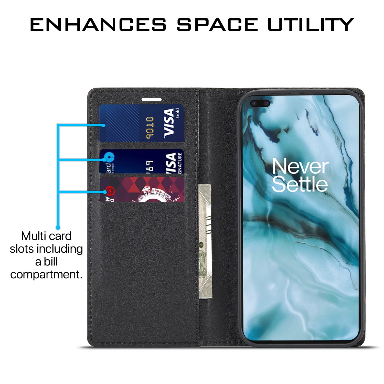 Pikkme black Wallet flip cover for OnePlus Nord – photo 3