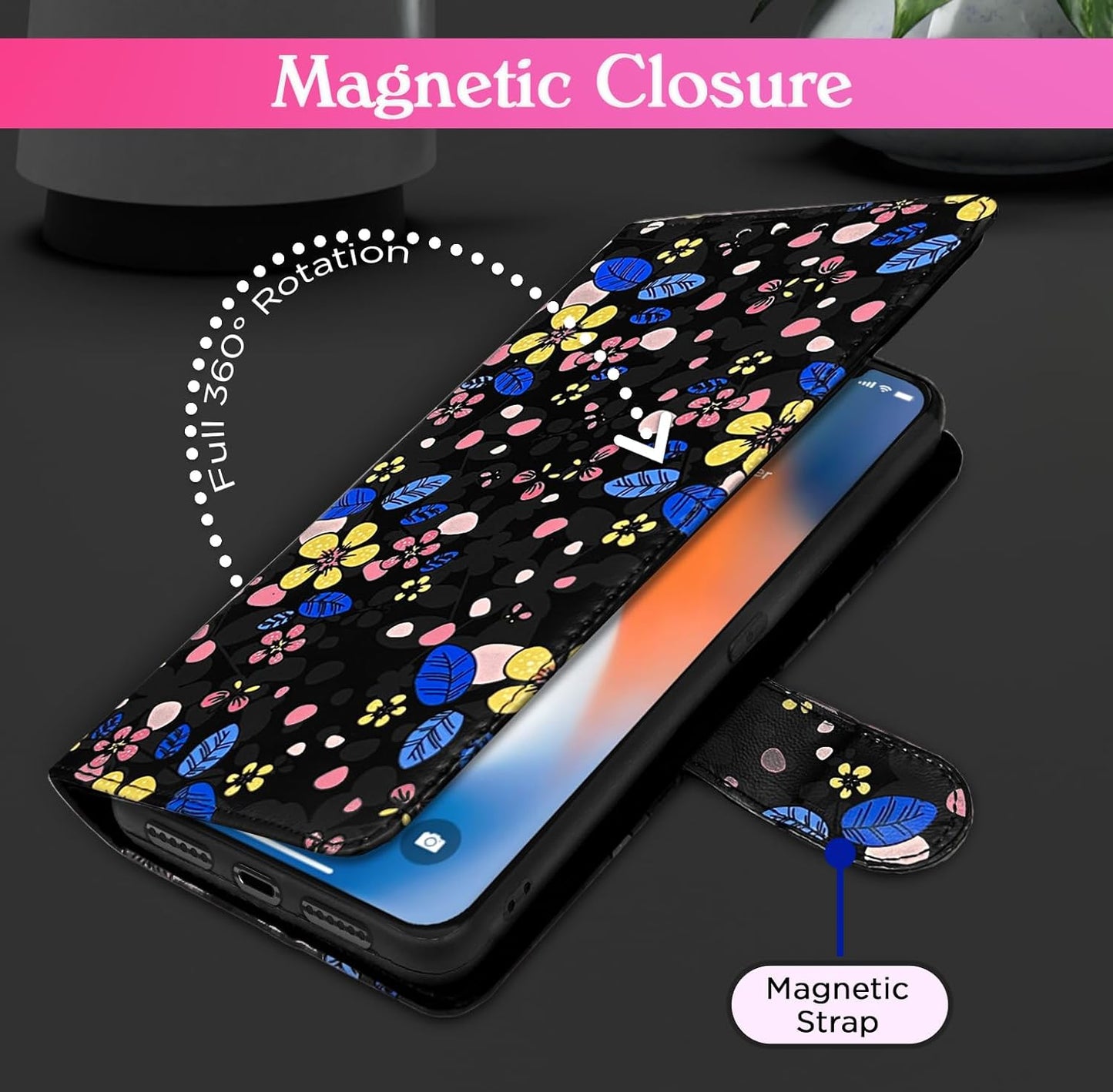 Pikkme iPhone X Flower Flip Cover (Black)