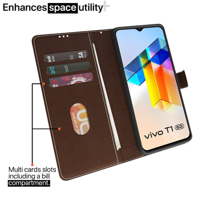 Vivo T1/Y75/iQOO Z6 5G Magnetic wallet flip cover in brown & coffee by Pikkme – photo 2