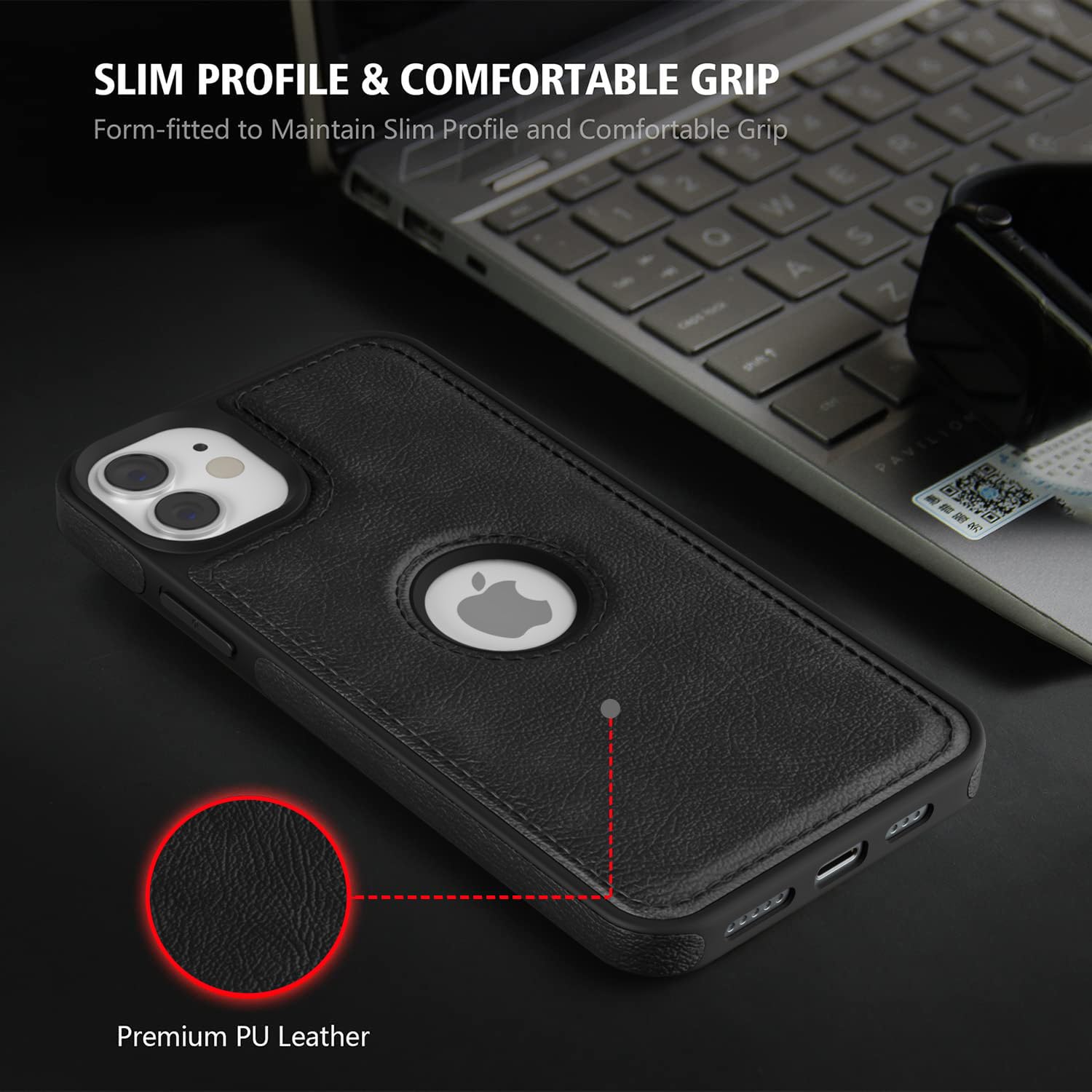 Pikkme iPhone 12/12 Pro Flexible Pu Leather Back Case (Black)