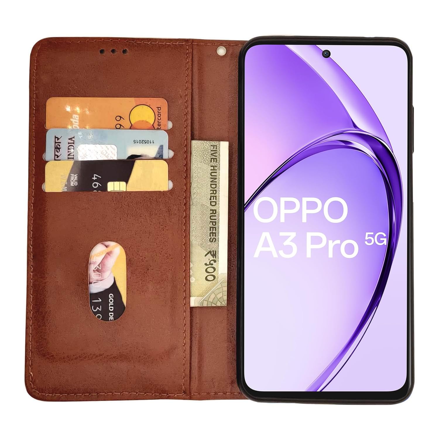 Oppo A3 Pro 5G Magnetic mobile flip cover in brown by Pikkme – photo 3