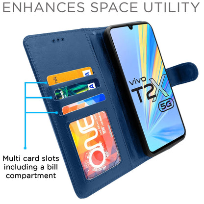 Vivo T2X/Y16/Y56 5G wallet flip cover in blue by Pikkme – photo 4
