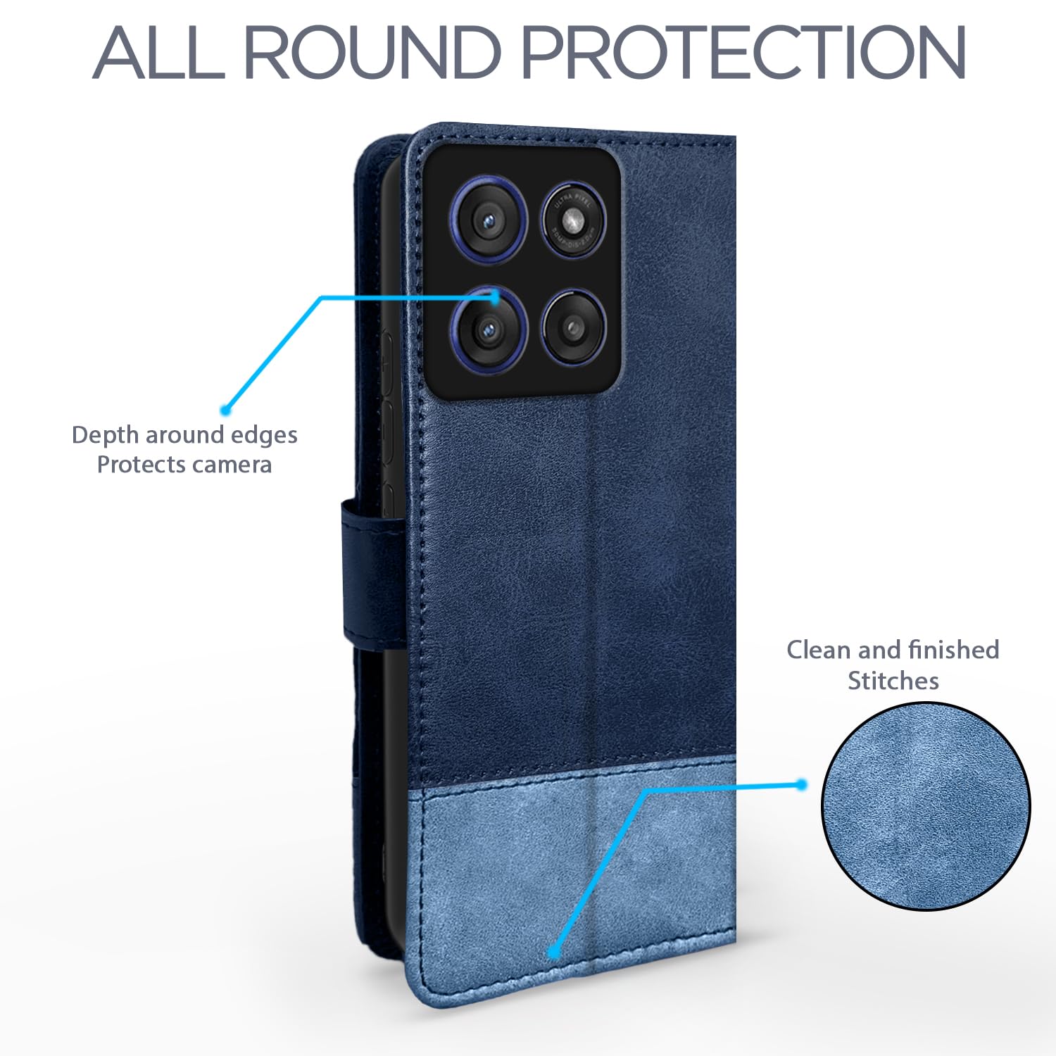 Pikkme Motorola Moto Edge 60 Stylus 5G Contrast Flip Cover (Navy Blue)