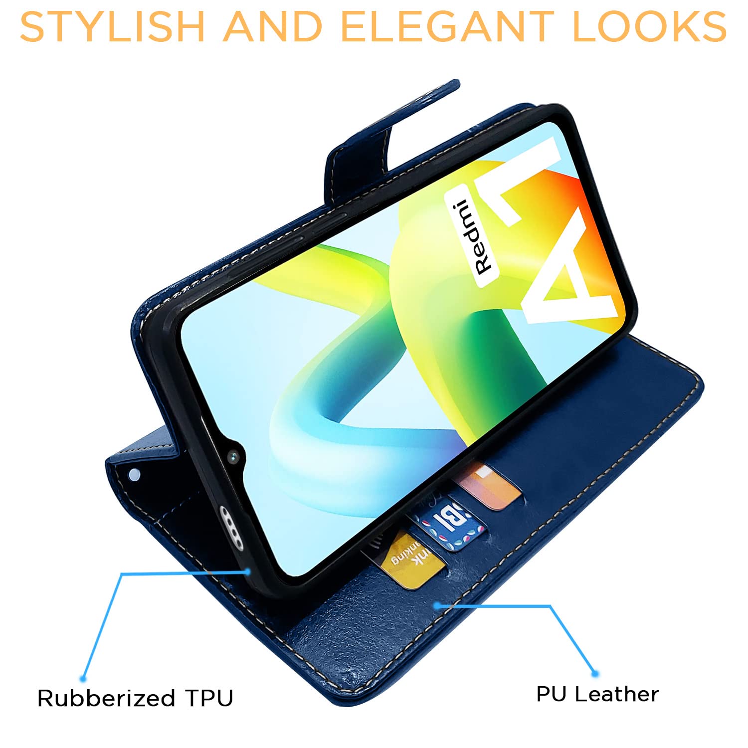 Redmi A1/A2 Magnetic mobile flip cover in blue & brown by Pikkme – photo 5