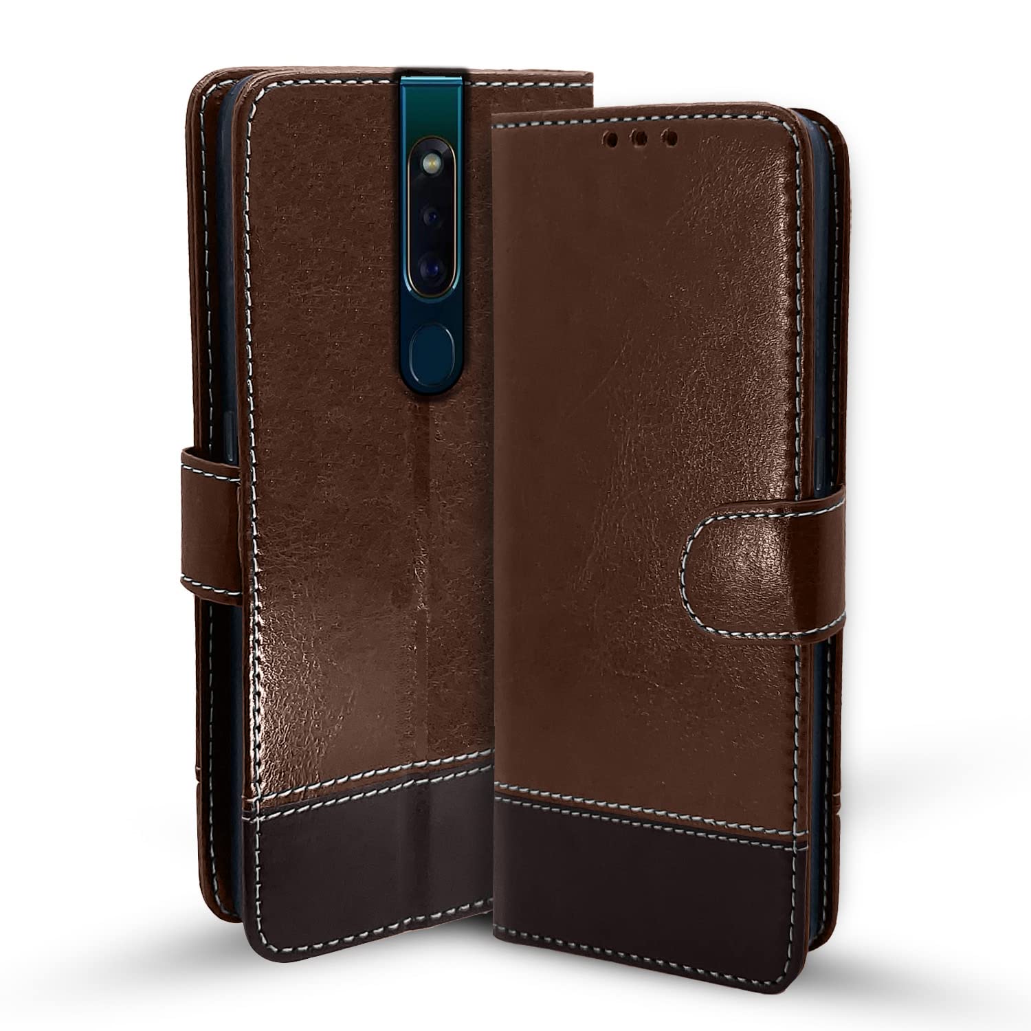 Oppo F11 Pro Magnetic mobile flip cover in brown & coffee by Pikkme