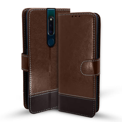 Oppo F11 Pro Magnetic mobile flip cover in brown & coffee by Pikkme