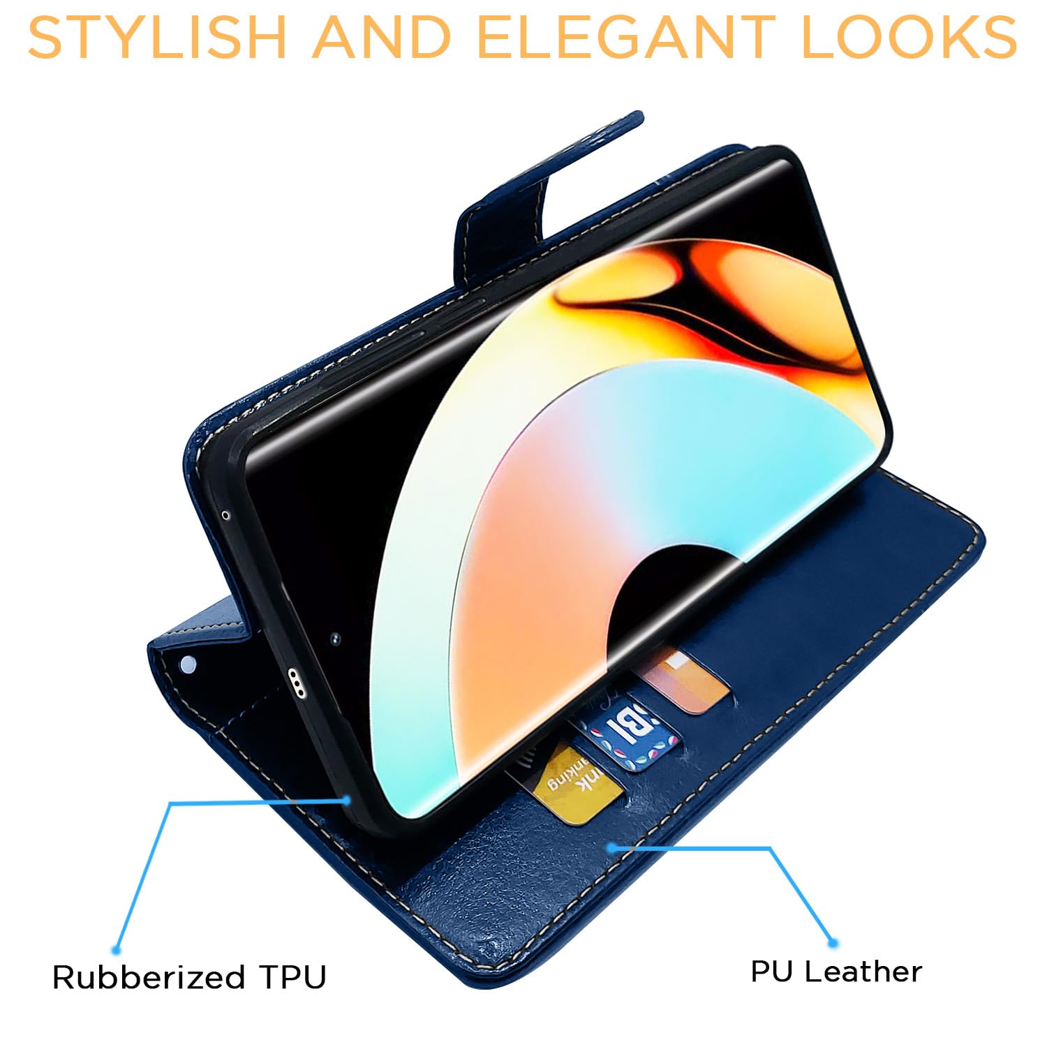 Realme 10 Pro Plus 5G Magnetic flip case in blue & brown by Pikkme – photo 5