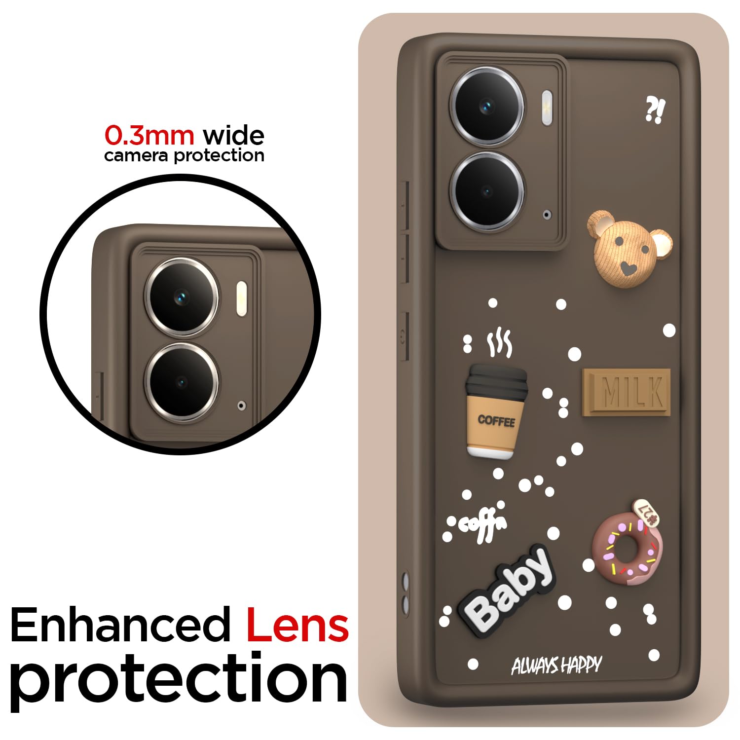 Pikkme Realme P3 5G Cute Fun Cartoon 3D Bear Coffee Back Cover (Brown)