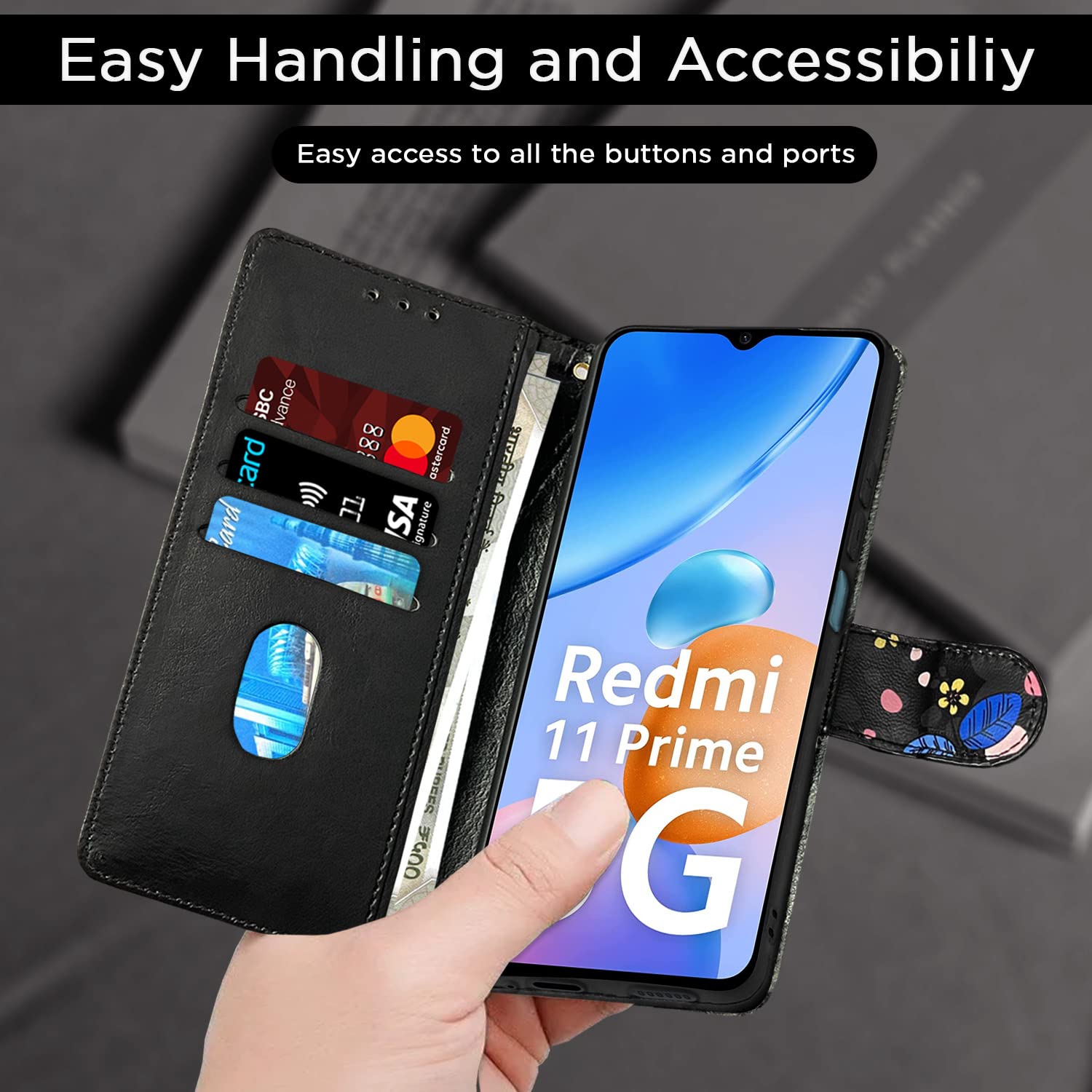Black flower mobile flip cover for Redmi 11 Prime 5G – Pikkme – photo 7