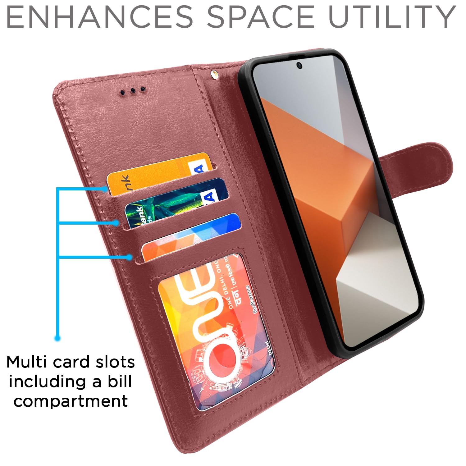 Pikkme Redmi Note 13 Pro Plus 5G Wallet brown mobile flip cover – photo 5