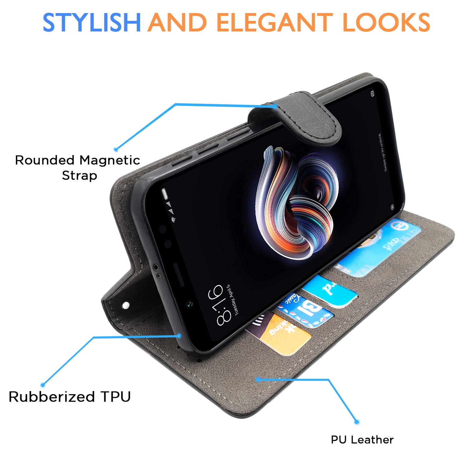 Redmi Note 5 Pro Wallet flip case in black by Pikkme – photo 5