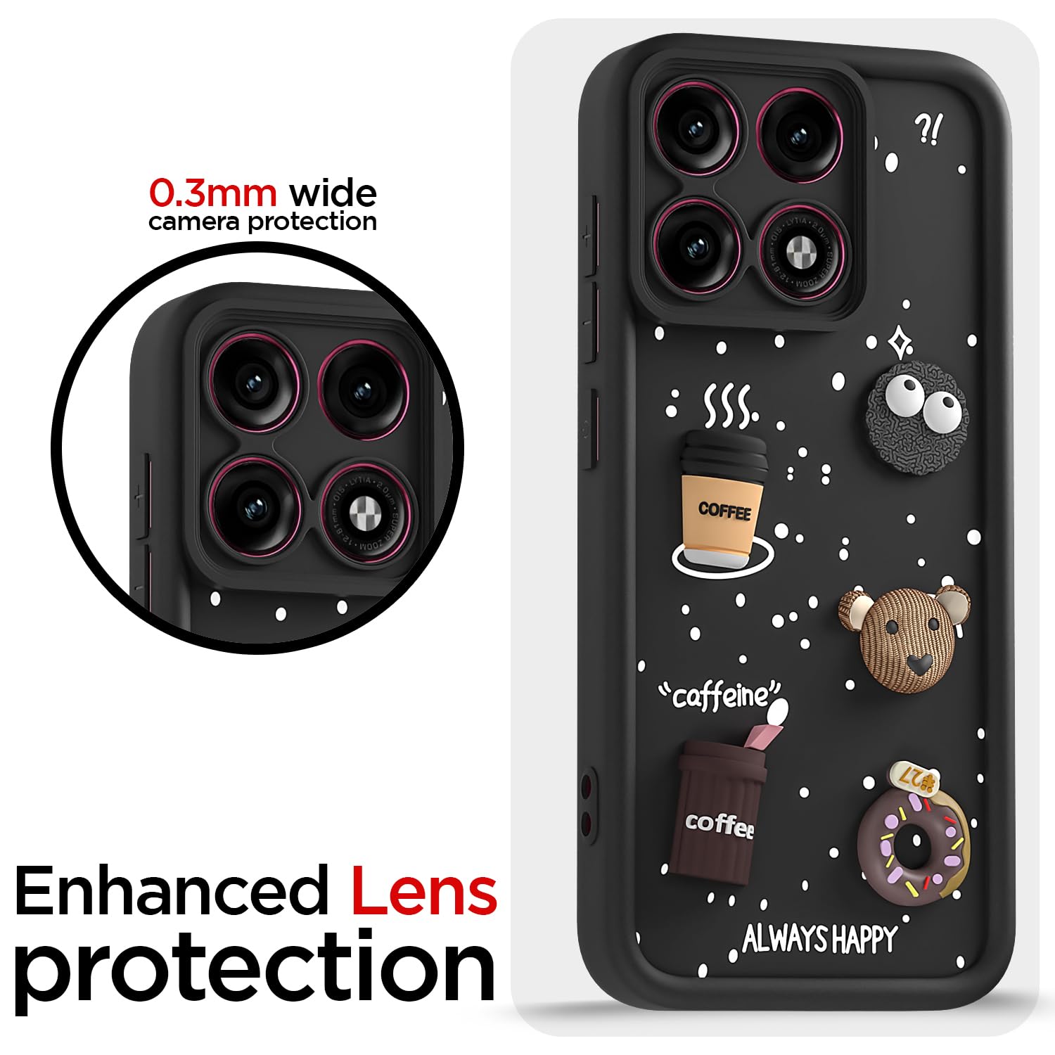 Pikkme Moto Edge 70 Pro 5G Bear Coffee black mobile back cover – photo 5