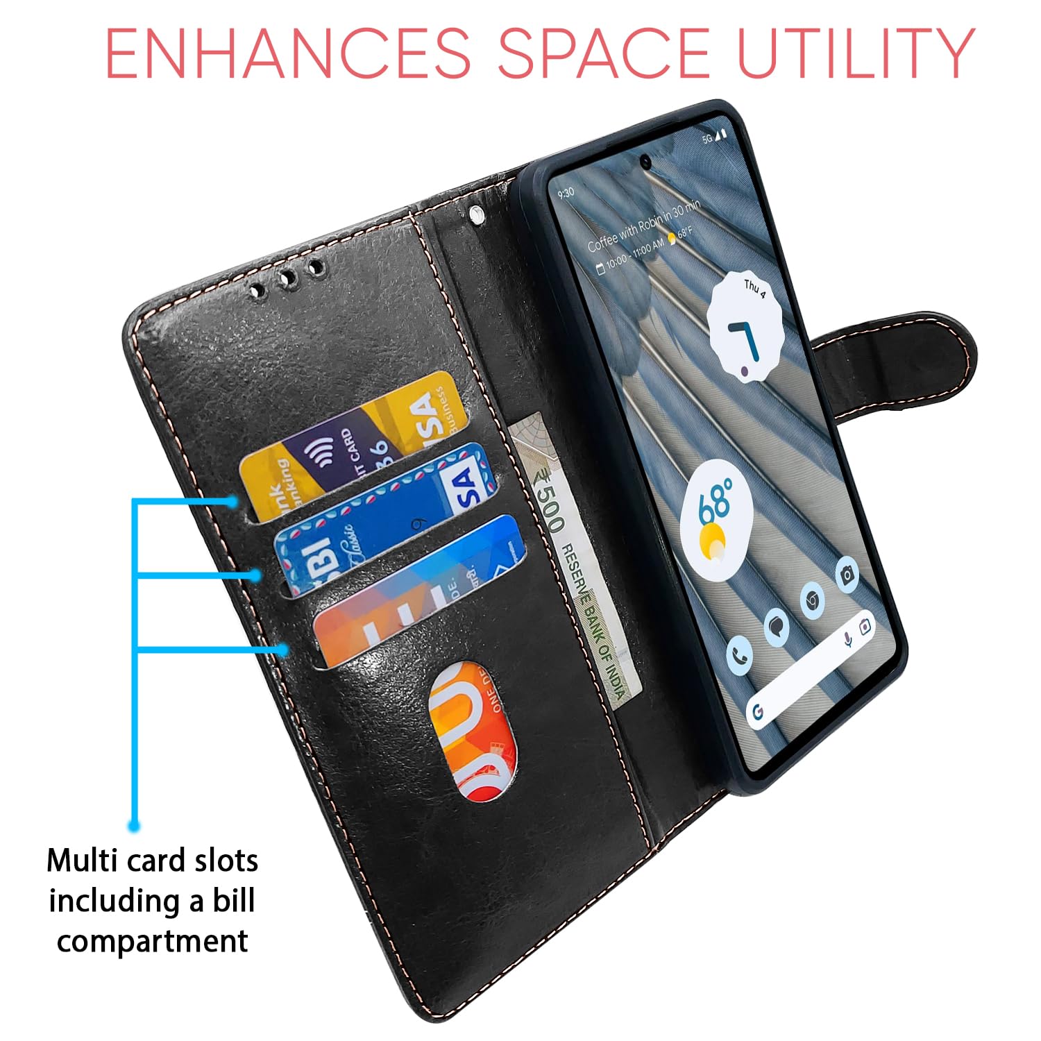 Pikkme black & brown Magnetic mobile flip cover for Google Pixel 7A – photo 4