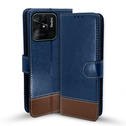 Pikkme Redmi 10/10 Power blue & brown wallet flip cover