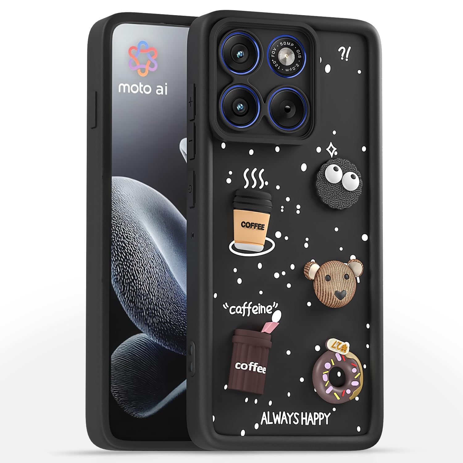 Moto Edge 70 5G Bear Coffee phone cover in black by Pikkme